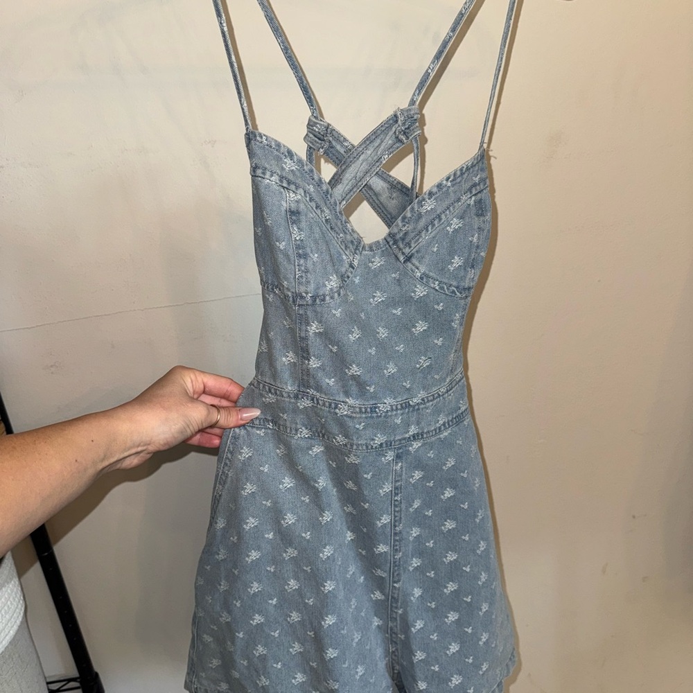 Gray Strappy Denim Romper